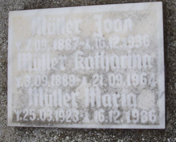 Mueller Johann 1887-1936 Mai Katharina 1889-1964 Grabstein